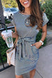 Karleedress Tie Waist Short Sleeve Pockets Striped T Shirt Dress