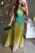 Karleedress Sleeveless Cut Out Back Lace-up Gradient Pleated Maxi Dress
