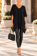 V Neck Loose Fit Solid Poncho Sweater (A)