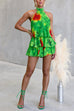 Halter Backless Floral Print Ruffle Romper
