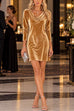 Karleedress Cowl Neck Long Sleeve Velvet Mini Dress