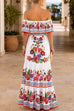 Karleedress Off Shoulder Floral Print Ruffle Maxi Dress