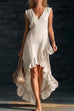 Karleedress V Neck Sleeveless High Low Hem Ruffle Maxi Dress