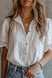 Karleedress Lapel Short Sleeves Button Up Lace Trim Top