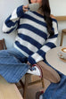 Karleedress Drop Shoulder Striped Casual Pullover Sweater
