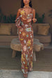 Karleedress Cowl Neck Open Back Printed Maxi Dress with Scarf