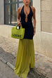 Karleedress Halter Open Back Cut Out Slit Ruffle Maxi Dress