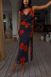 Karleedress Cowl Neck Backless Floral Print Maxi Dress with Scarf