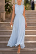Karleedress Crewneck Sleeveless Zipper Back Waisted Maxi Dress