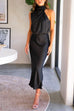 Karleedress Solid Halter Waisted Irregular Sleeveless Dress