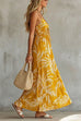 Karleedress Spaghetti Strap V Neck Printed Chiffon Maxi Dress