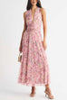 Halter V Neck Floral Print Maxi Dress