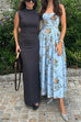 Karleedress Spaghetti Strap Waisted Floral Print A-line Maxi Dress