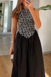 Karleedress Crewneck Sleeveless Glitter Sequin Splice Maxi Dress