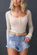 Long Sleeves Button Down Slim Fit Ribbed Knit Top