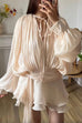 Karleedress Long Sleeves Lace-up Tie Waist Ruffle Mini Dress