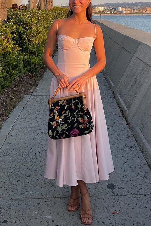 Karleedress Spaghetti Strap Pocketed Corset Swing Midi Dress