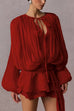 Karleedress Lantern Long Sleeves Draped Ruffle Layered Mini Dress with Shorts