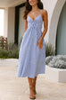 Karleedress V Neck Lace-up Striped Midi Cami Dress