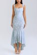 Karleedress Sleeveless Ruched Waist Ruffle Hem Jacquard Maxi Dress