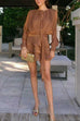 Karleedress Lantern Long Sleeves Draped Ruffle Layered Mini Dress with Shorts