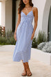 Karleedress V Neck Lace-up Striped Midi Cami Dress