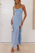 Karleedress Adjustable Strap Ruffle High Slit Maxi Dress