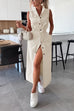 Karleedress Sleeveless Button Down Tie Waist Pocketed Denim Midi Dress