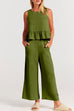 Karleedress Crewneck Ruffle Tank Top Wide Leg Pockets Pants Set