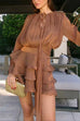 Karleedress Lantern Long Sleeves Draped Ruffle Layered Mini Dress with Shorts