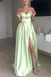 Karleedress Strapless Cut Out Back Lace-up Slit Maxi Party Dress