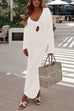 Karleedress V Neck Long Sleeves Backless Crochet Hollow Out Knit Maxi Dress