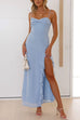 Karleedress Adjustable Strap Ruffle High Slit Maxi Dress