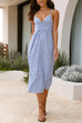 Karleedress V Neck Lace-up Striped Midi Cami Dress