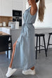 Karleedress Sleeveless Button Down Tie Waist Pocketed Denim Midi Dress