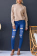 High Neck Buttons Ribbed Knit Casual Sweater