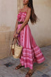 Karleedress Crochet Top Printed Flowy Ruffle Maxi Cami Dress