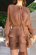 Karleedress Lantern Long Sleeves Draped Ruffle Layered Mini Dress with Shorts