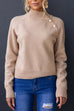 High Neck Buttons Ribbed Knit Casual Sweater