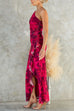 One Shoulder Sleeveless Ruffle Slit Floral Print Maxi Dress