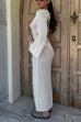 Karleedress V Neck Long Sleeves Backless Crochet Hollow Out Knit Maxi Dress