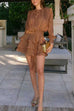 Karleedress Lantern Long Sleeves Draped Ruffle Layered Mini Dress with Shorts