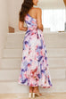 Karleedress One Shoulder Sleeveless Cut Out Floral Print Pleated Maxi Dress