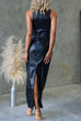 Sleeveless Cut Out Back Slit Faux Leather Bodycon Maxi Dress