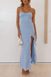 Karleedress Adjustable Strap Ruffle High Slit Maxi Dress