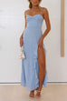 Karleedress Adjustable Strap Ruffle High Slit Maxi Dress