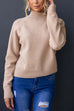 High Neck Buttons Ribbed Knit Casual Sweater