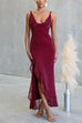Glitter V Neck Sleeveles Ruffle Slit Maxi Dress