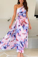 Karleedress One Shoulder Sleeveless Cut Out Floral Print Pleated Maxi Dress