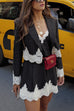Karleedress Single Button Striped Lace Trim Crop Blazer